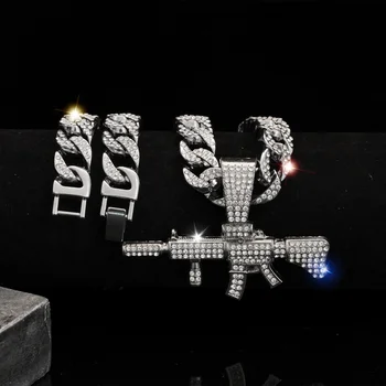 Direct Manufacturer Unisex Hip Hop Punk Chain Cuban Pattern Full Diamond Zinc Alloy Necklace