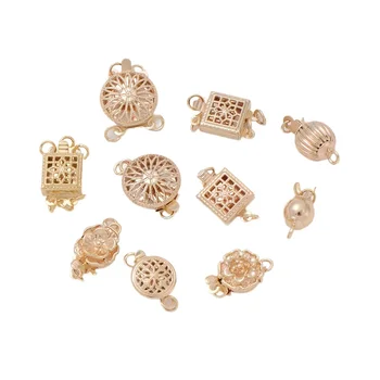 SUNNYCLUE 1 scatola 50 set Reale 24k Placcato Oro Gancio di Pesce Chiusura Catenaccio Della Collana In Filigrana Catenaccio In Filigrana Gioielli Diapositiva Chiusura Del Braccialetto Della Collana Co
