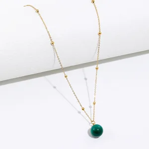 Hot Sale Green Bead Pendant Gold Stainless Steel Necklace Women's Clavicle Chain Titanium Steel Pendant Accessories Chain Chain