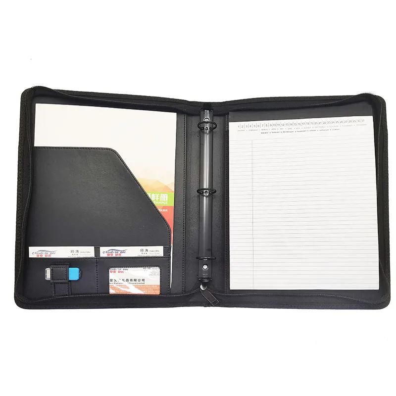Modernqiu Custom logo Leather Briefcase with 3-Ring Binder and Handle for Document Storage  A4  Portfolio