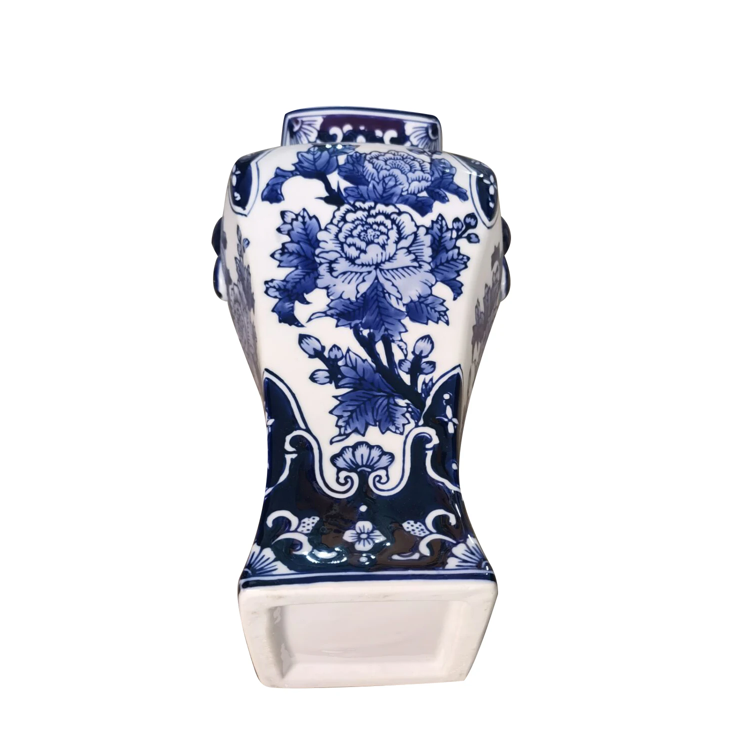 Jingdezhen高品質青と白の花柄磁器花瓶正方形アンティーク