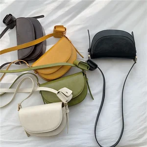 Wholesale Korea PU Leather Vegan Fashion Flip Cover Women's Shoulder Bags Crossbody Semicircular Small Bag Women's Messenger Bag