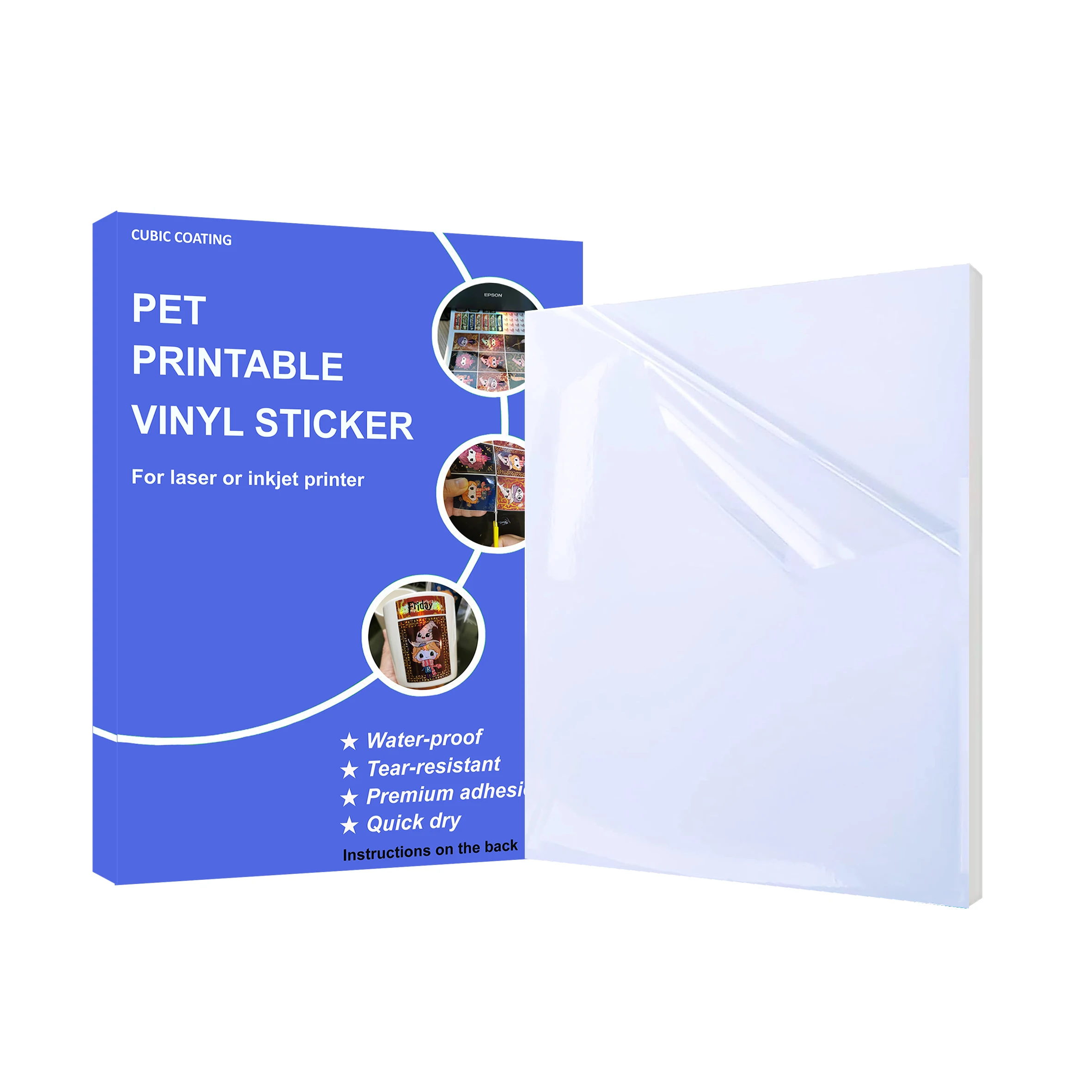 100 Sheets Self Adhesive HQ Glossy White Waterproof A4 Vinyl Inkjet Printable PVC Sticker Sheets