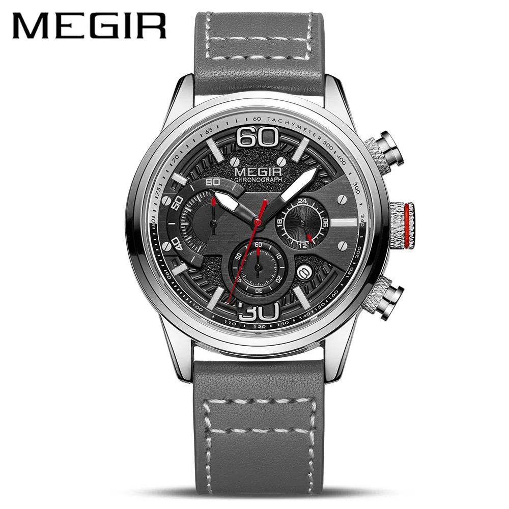 MEGIR 2110 Brown Man Waterproof Man leather watch custom logo watches Relogio Masculino