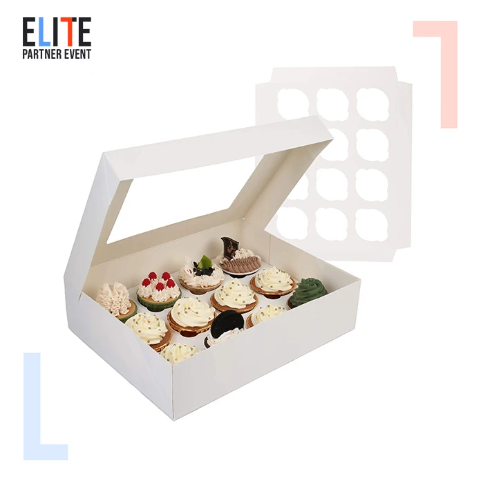 Custom Cardboard White Cake With Window Packing Box 4 Hole and 6 Holes Baking Cupcake Box Cupcake Boxes 12 Hole