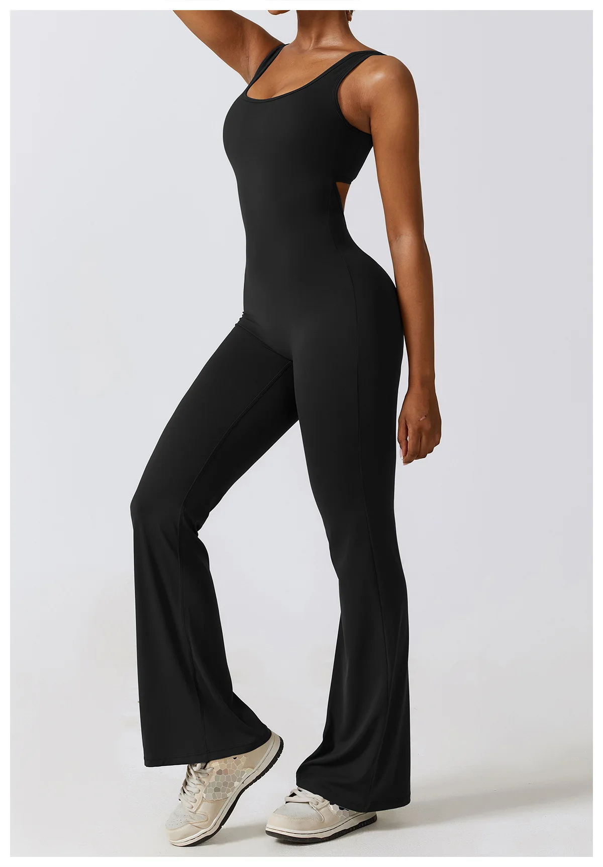 Oem Custom Logo Women Solid Full Length Cut Out Back Jumpsuit In Black ...
