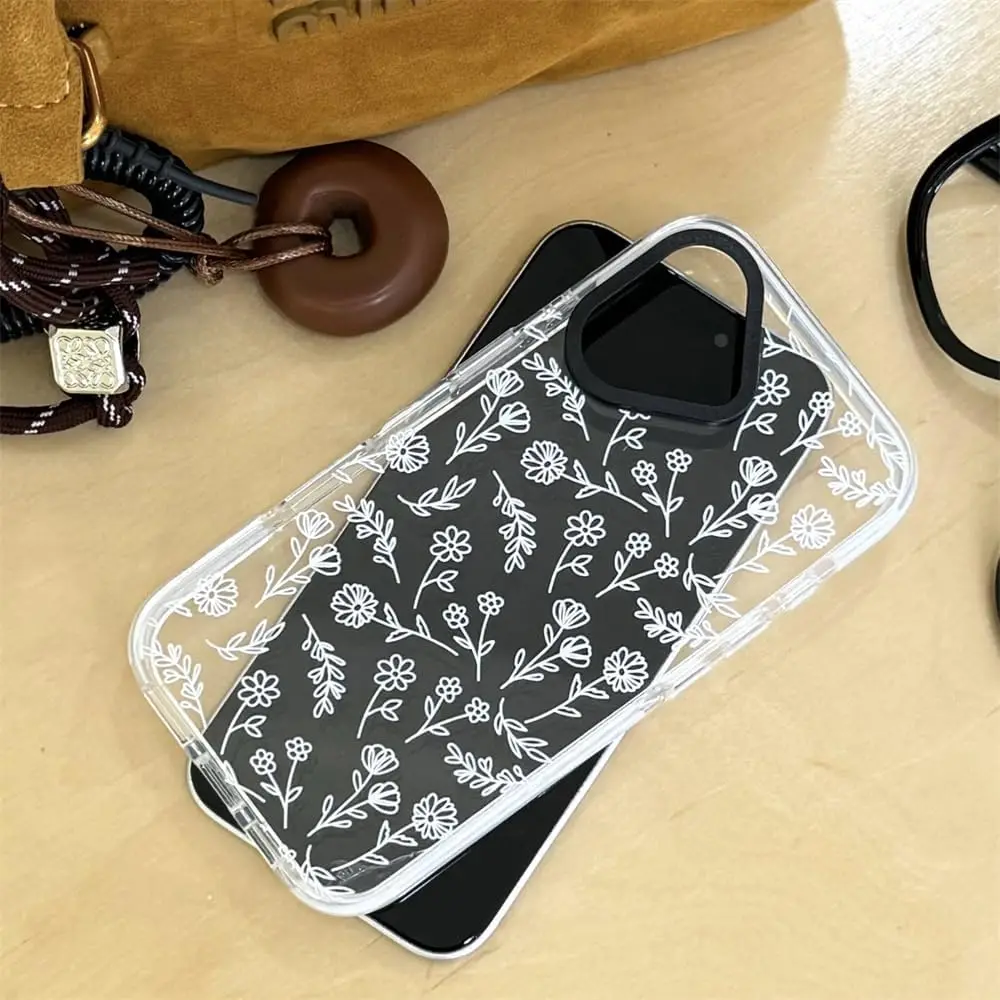 Case for iPhone 16 Pro Max  Simple White Flower Cute Design Silicone Shockproof Bumper Protective Cases Cover Women Girls