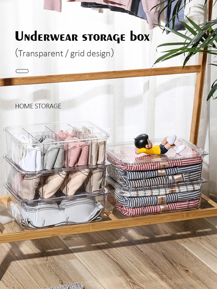 2022 Clear Home Plastic Closet Underwear Organizer With Lid Transparent