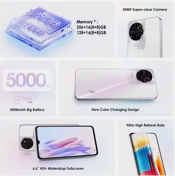 Global Version Itel S23 Smartphone 6.6 Inch HD 90hz High Refresh Rate Phone 50MP Ultra clear Camera Phone