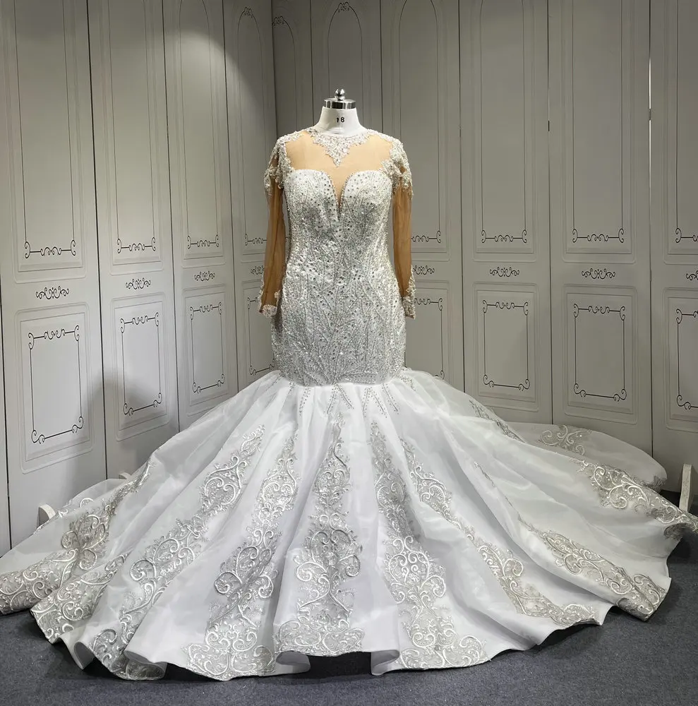 Mumuleo Long Sleeve Mermaid Wedding Dresses With Beads Mumuleo Long Sleeve Mermaid Wedding Dresses With Beads