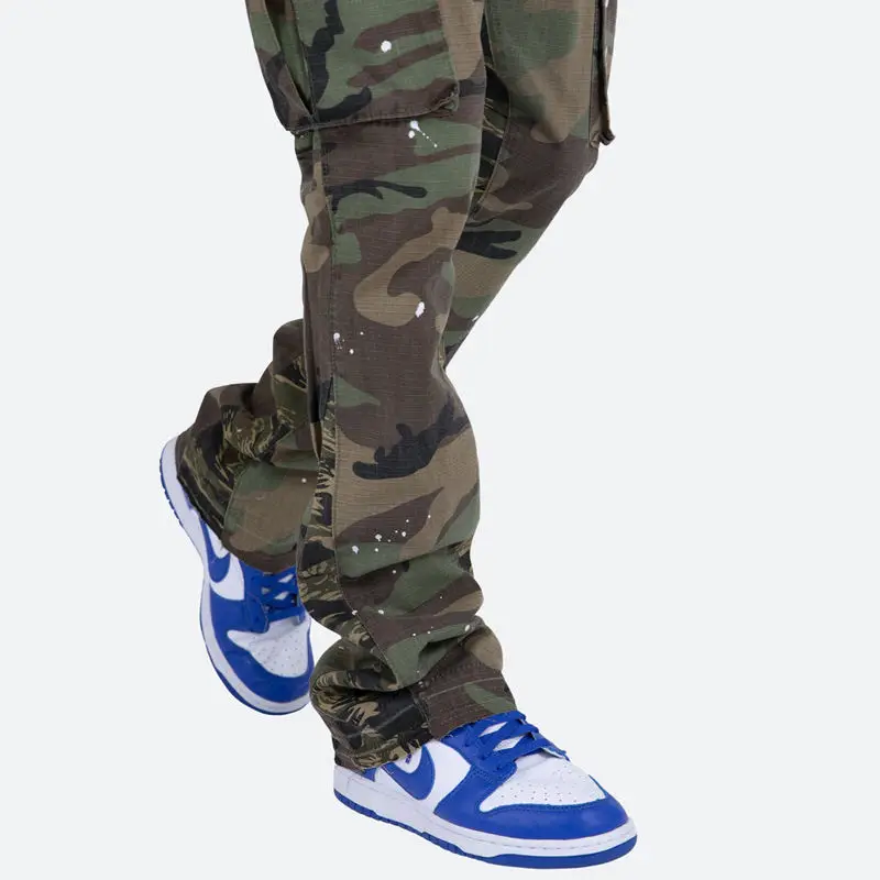 Wholesale Custom Amy Green Flare Cargo Camo Pants Men Ripstop Mens