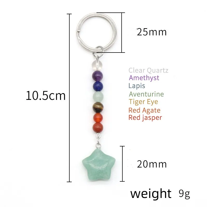 Crystal Star Keychain With 7 Chakra Natural Stone Bead Charm Gemstone Key Ring for Car Wallet Backpack Key Chain