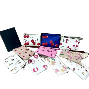 2025 Top Selling Luxury Short Zipper Coin Purse High Quality Designer Women's Cherry Print Wallet Comes in Polyester Letter Box