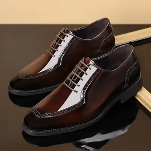 Wholesale 2026 Men's Shiny Patent Leather Brogue Oxfords  Vintage Cognac Wingtip Formal Shoes for Wedding Groom