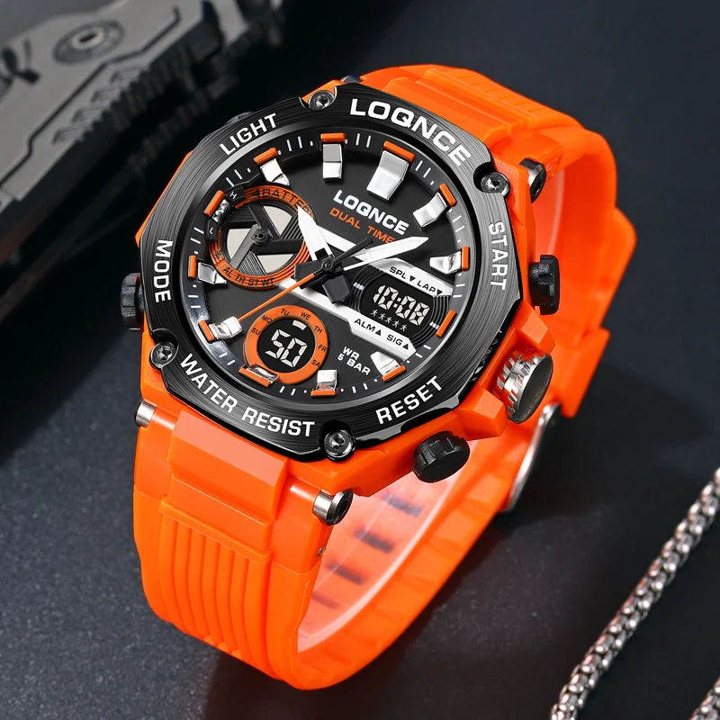 LOQNCE Colorful Sports Wristwatch Multi Functional Dual Display Luminous Digital Watches Waterproof Silicone Strap Watch
