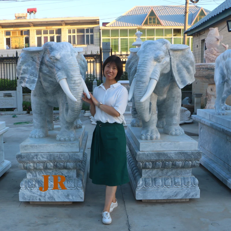 Life Size Outdoor Large White Marble Stone Elephant Statue Sculpture