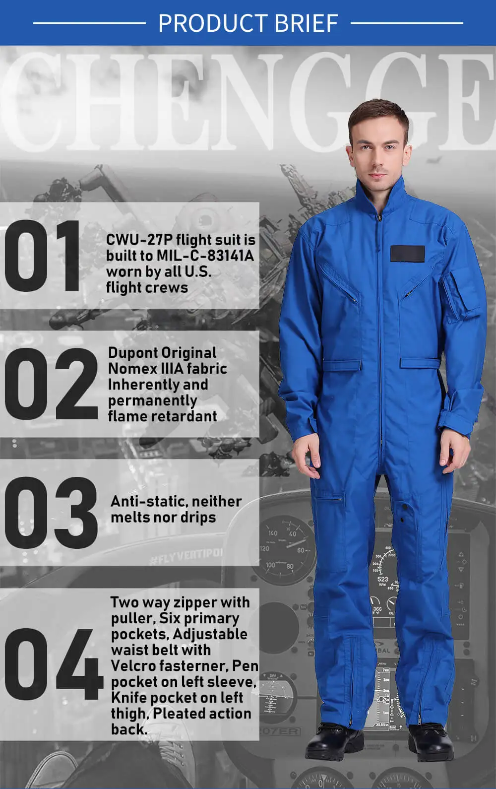 Dark Blue CWU 27 P Style Flight Suits - Fireproof & Durable