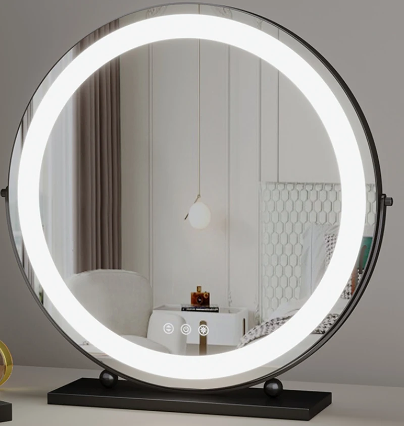 Gold Frame Round Rotating Tabletop Makeup Mirror with LED Light for Dressing Table Vanity 2