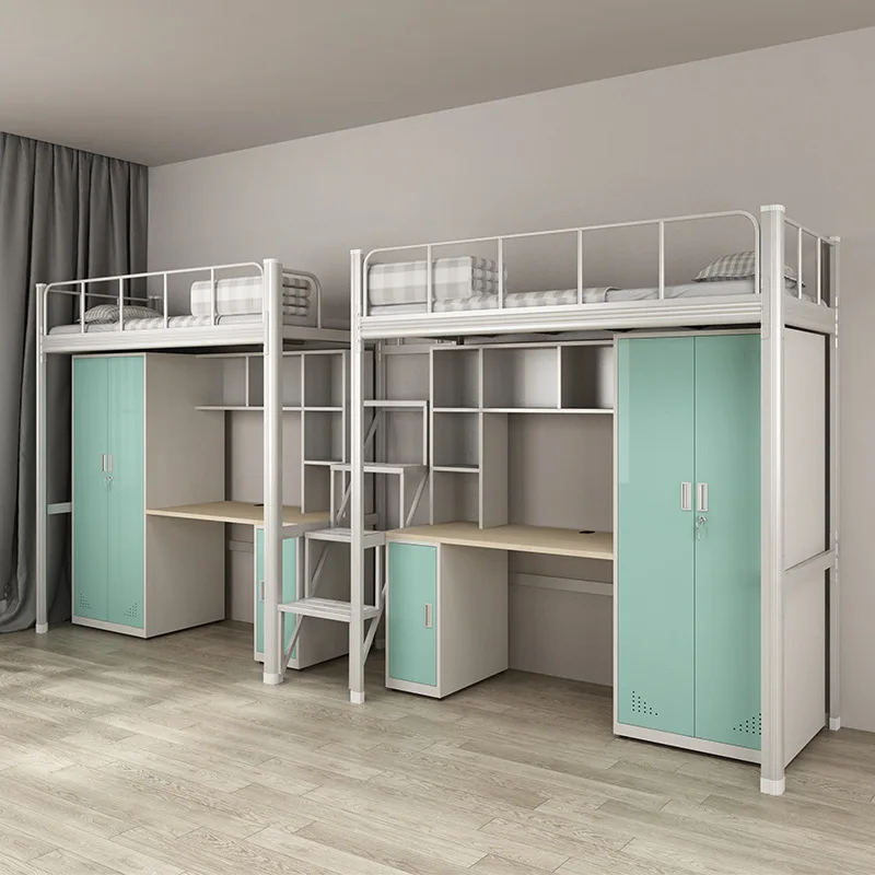 China Factory's Modern Durable Metal Loft Bunk Bed with Storage for School Dormitory Students and Adults