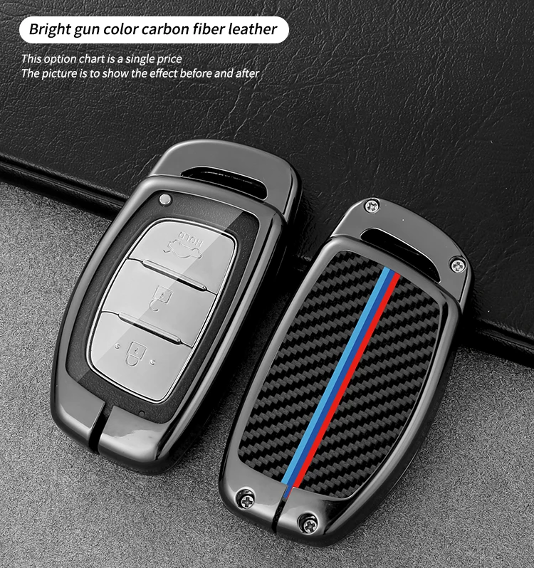 Carbon Car Logo Key Case For Hyundai I10 I20 Ix25 I30 Ix35 Accent