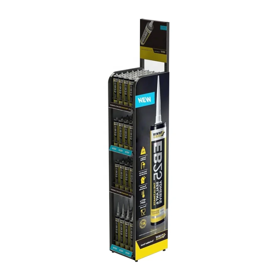 Store Adhesive Display Rack Powder Coated Metal Sealant Display Stand