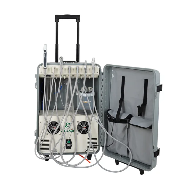 Dynamic DU852 Mobile Dental Turbine Unit Dental Cart with High Suction, Curing Light, Scaller and Built-in Compressor