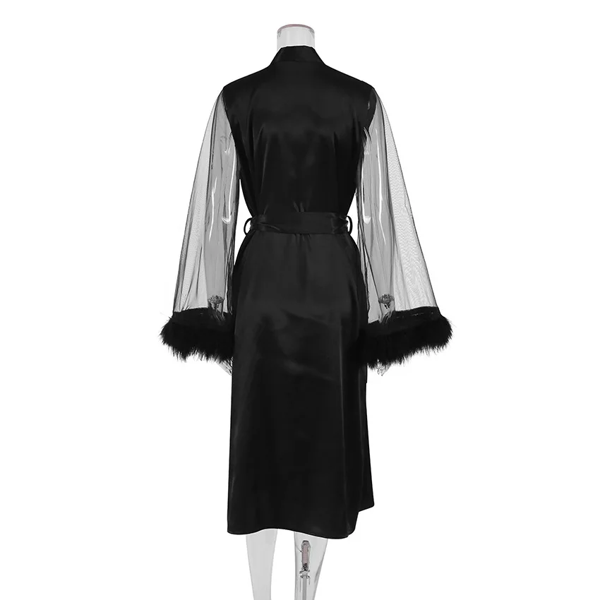 2023 New Women Silk Robe Bride Robes With Feathers Custom Design