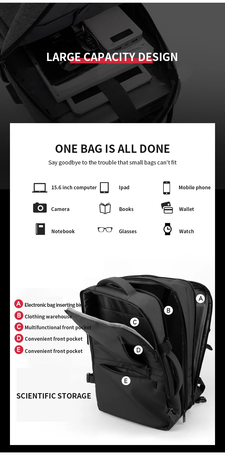 New Bag Laptop Usb Charging Men College School Waterproof Backpack Bag Travel Backpacks for Men