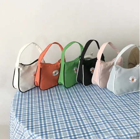 Small Nylon Shoulder Bags for Women Elegant Feminine Mini Handbags with Zipper Closure 
