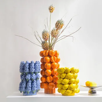 Modern Creative Luxury Ceramic Fruit Vase Glaze Art Deco Home Decor for Living Bedroom Dining Table Perfect Floor Pot Ornament