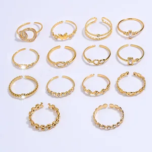 MW Vintage 18k Gold Stainless Steel Butterfly Ring Jewelry Women Cheap Zircon 316l Stainless Steel Geometric Rings  for Girl