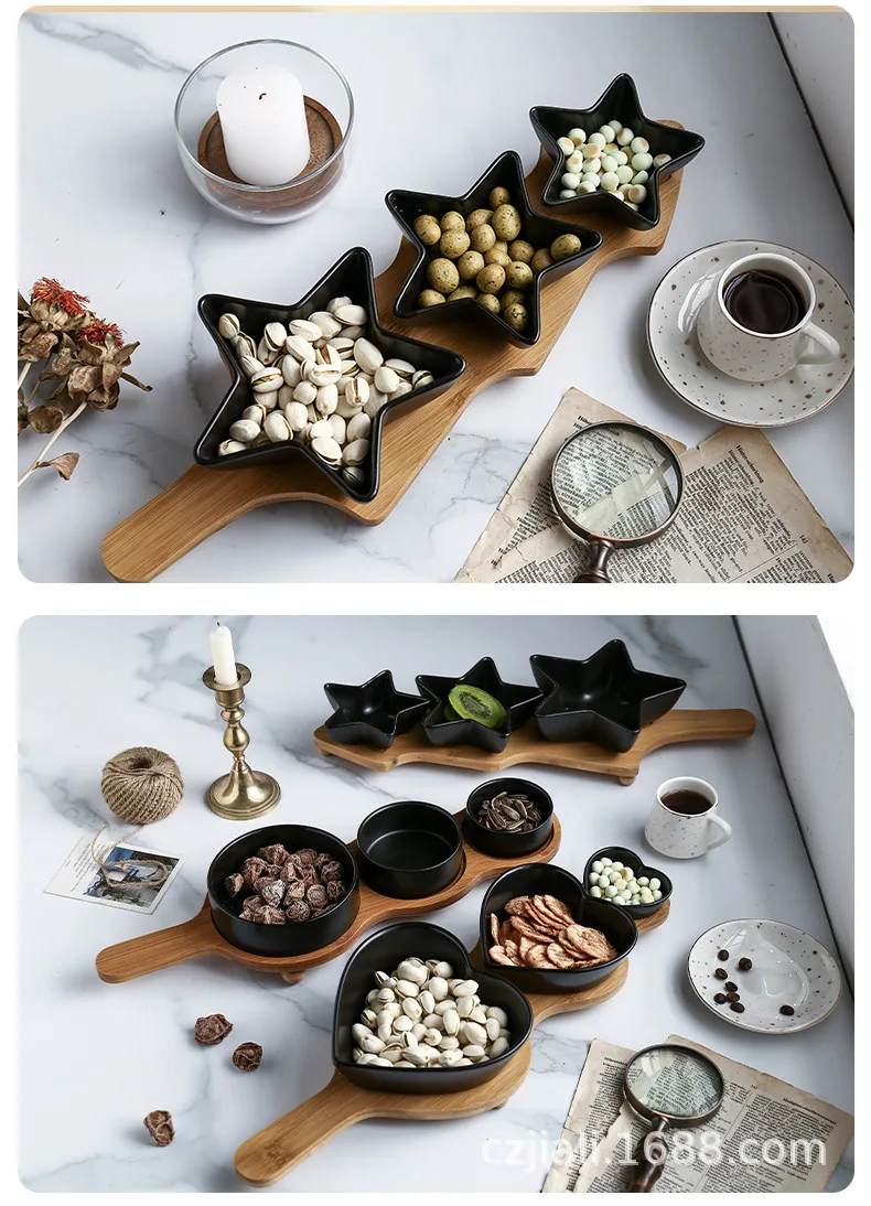 3 Compartment Dried Fruit Ceramic Plate Snack Soy Dipping Sauce Bowl