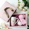 Gift box + gradient pink cup + towel bear
