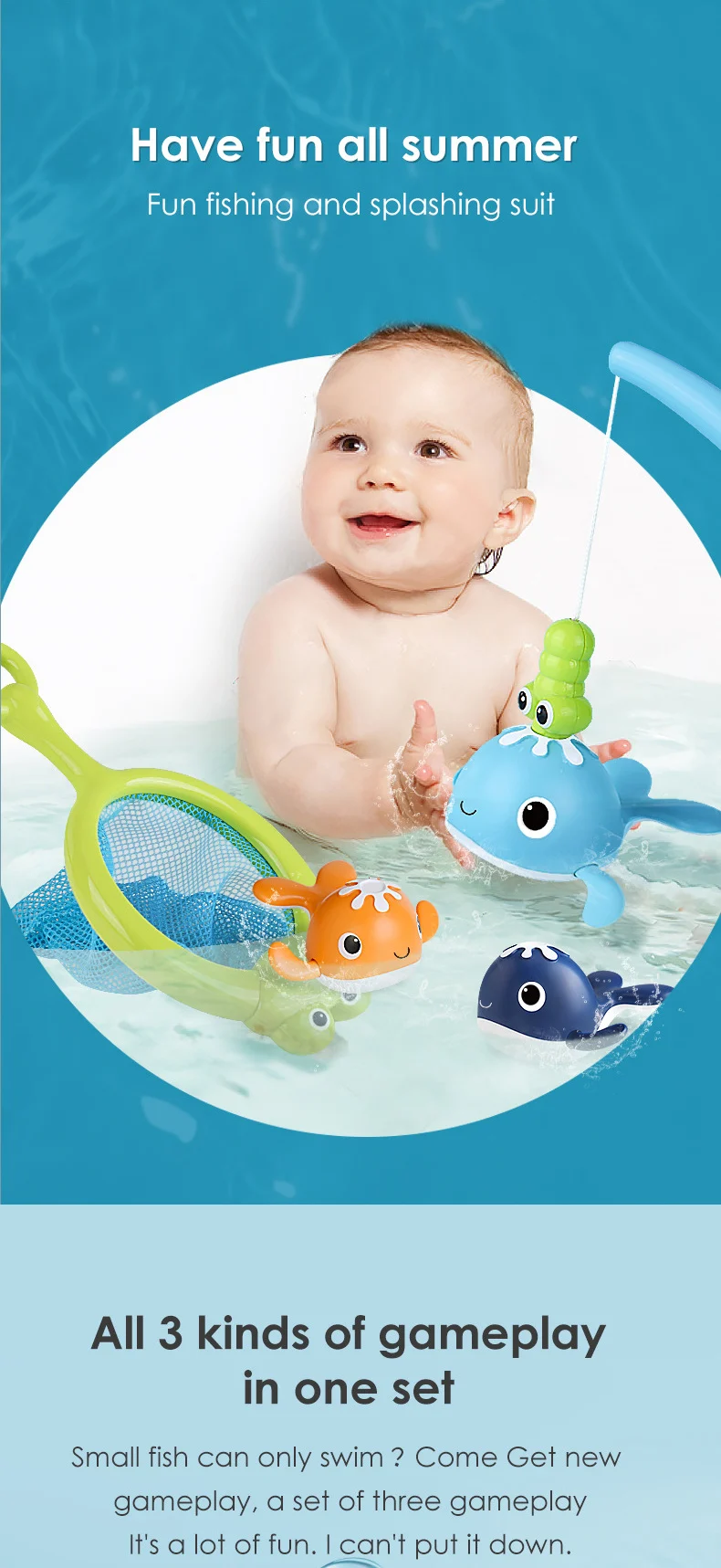 Babies Bath Time Fun Clockwork Swimming Whale Fishing Water Game Baby Bath Tub Toys For