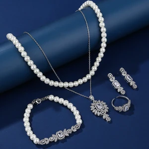 Classic Designer Style Elegant Fine Jewelry Set Copper & Brass Inlaid Zircon Rhodium Plated Wedding Gift Party Wear Ladies