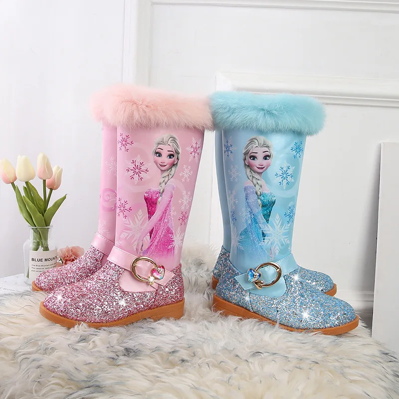 Зимние новые детские ботинки «Холодное сердце принцессы Эльзы» и бархатные ботинки принцессы