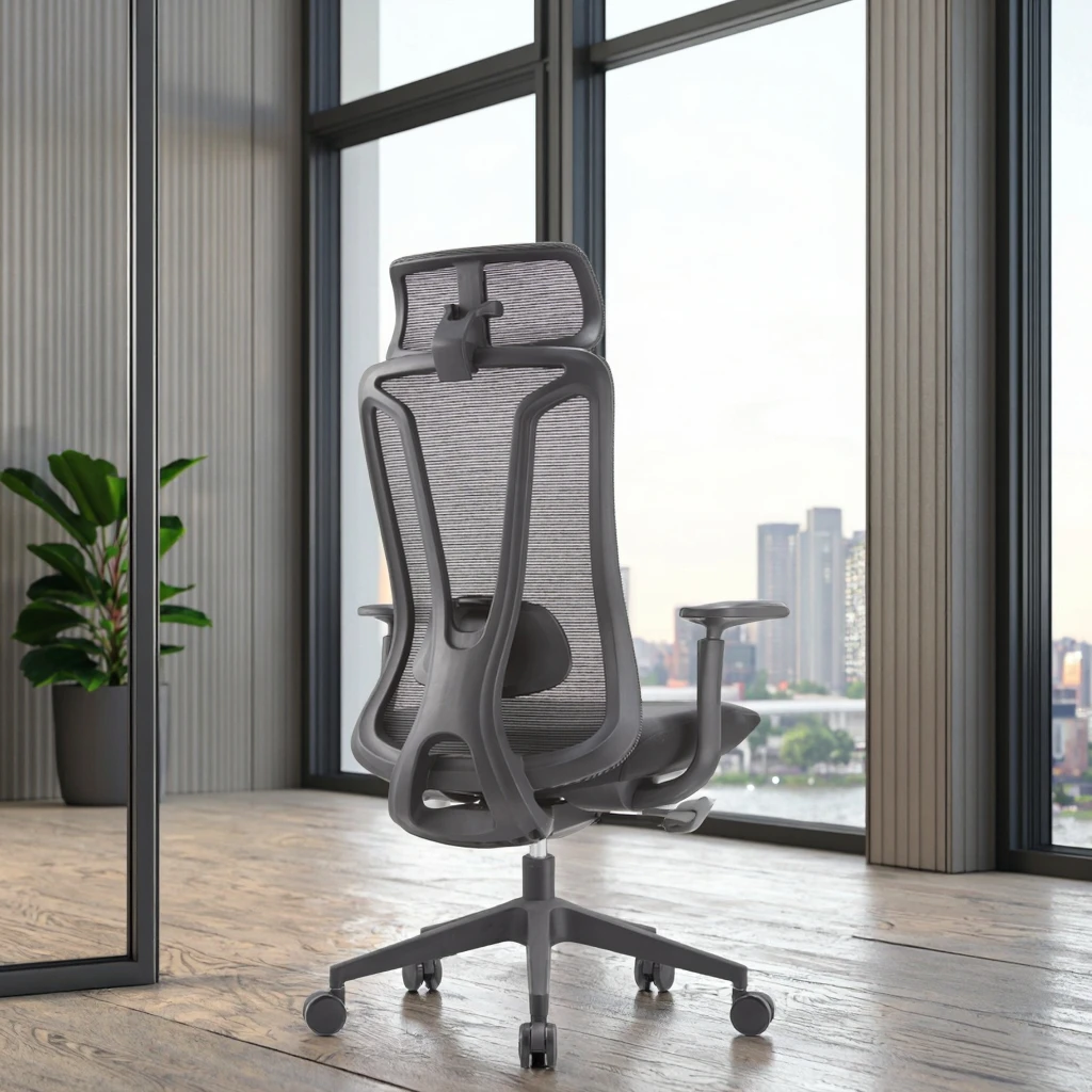 Luxury Breathable Special Mesh Chair Double Layer Weave Contoured Backrest Full Adjustment Soft Headrest Office Executive Chair 5