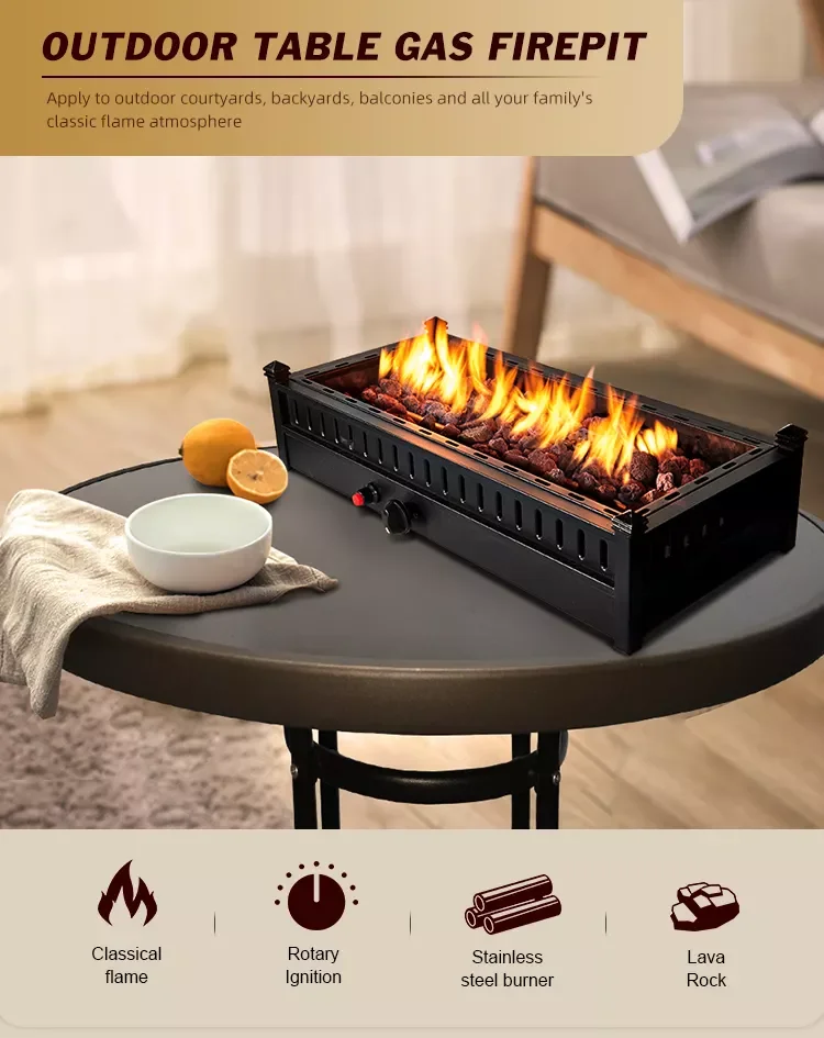 Outdoor Tabletop propane gas stove extended rectangle Table Fire Pit
