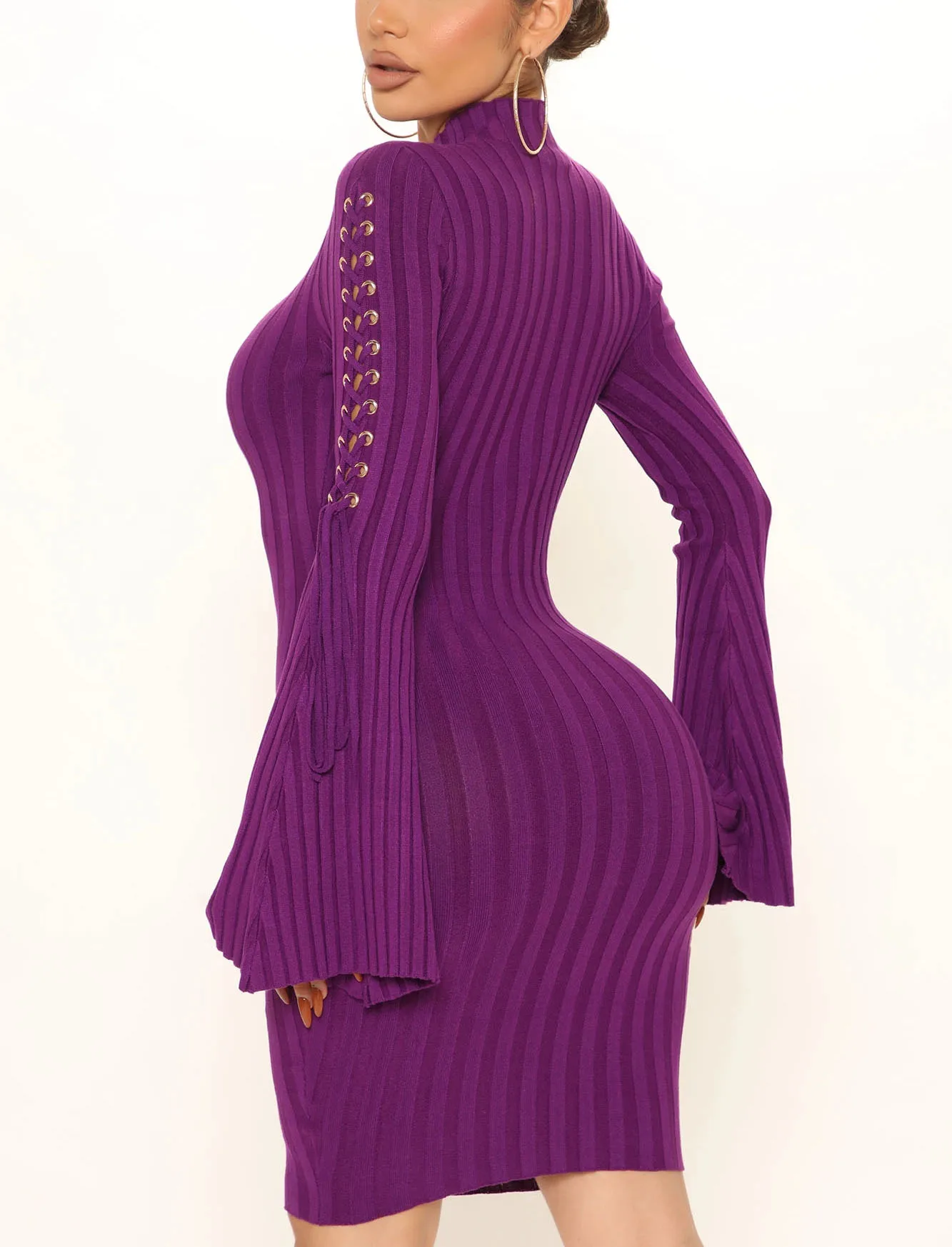 Shop High Quality Women's Sweater Dress Purple Lace Up
