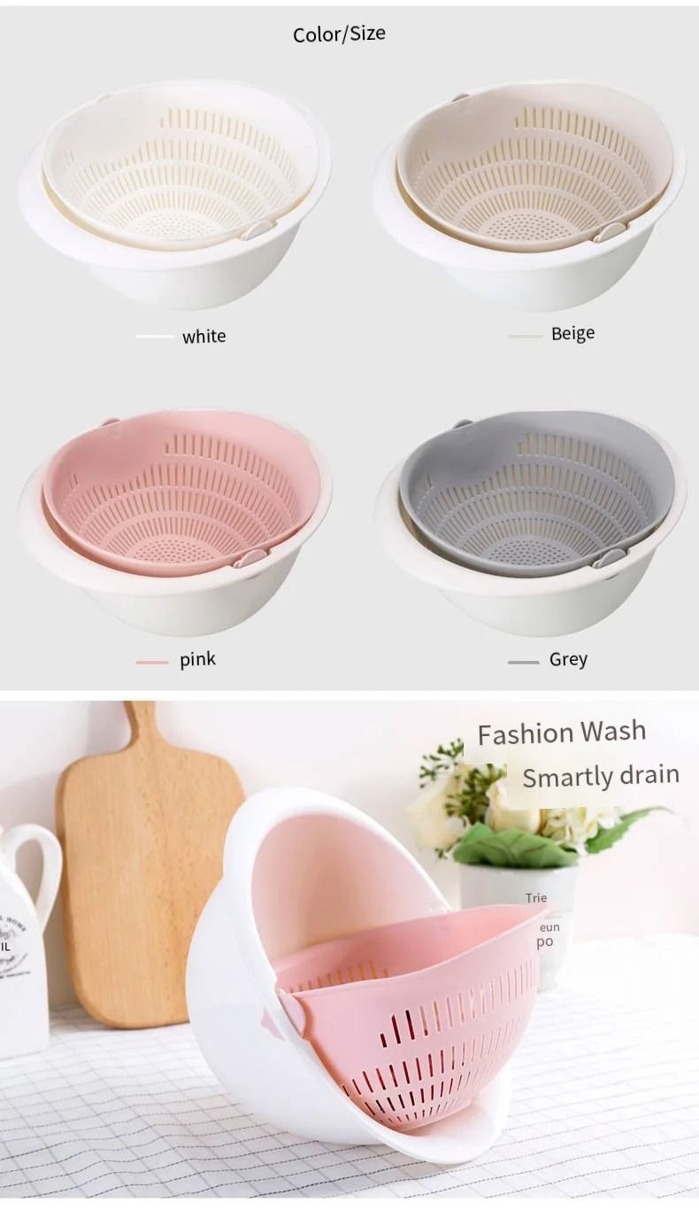 Household creative double washing basket drain basin can rotate plastic fruit basin kitchen washing vegetable filter basket supplier