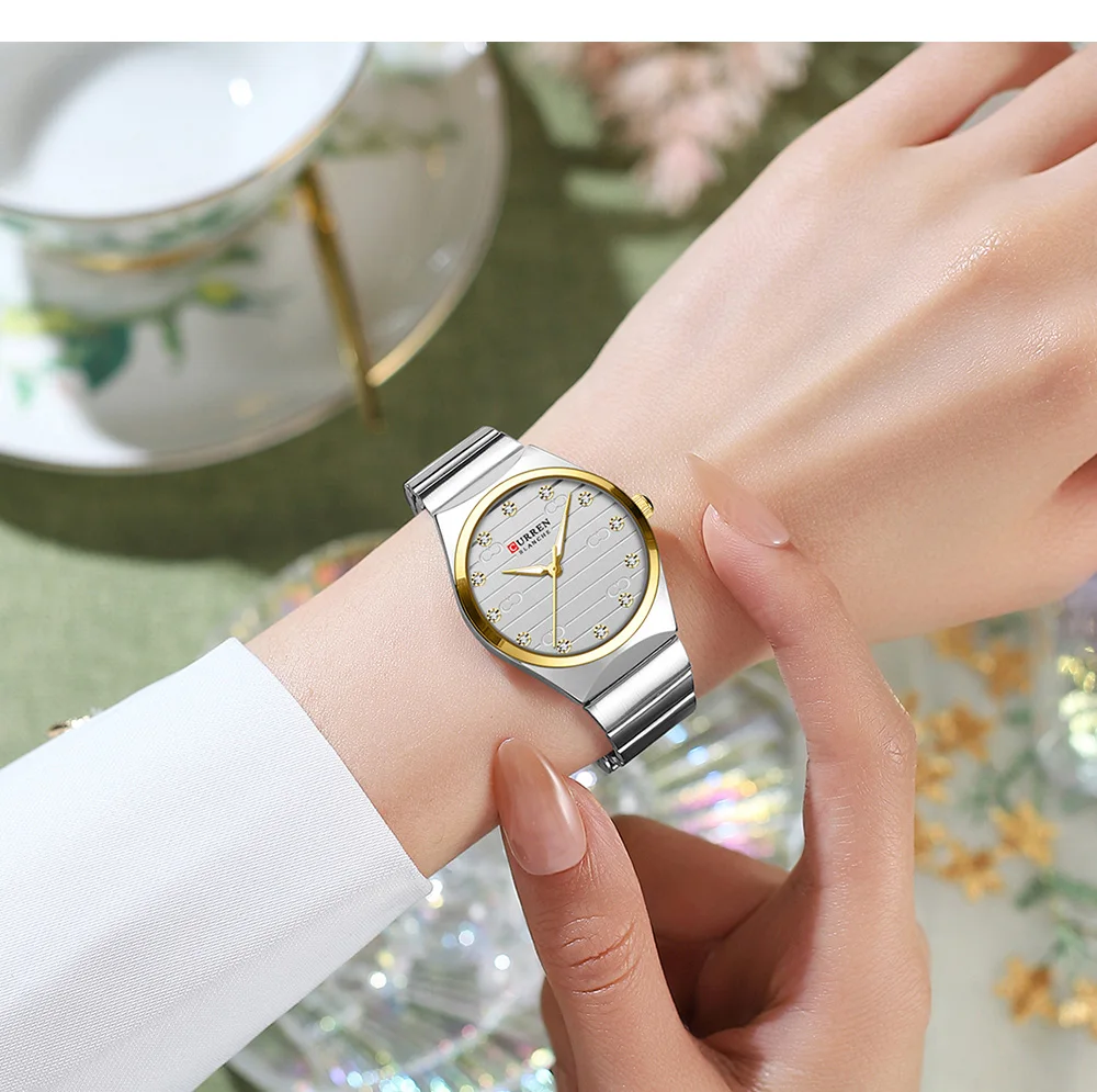 CURREN 9110 Luxury Stainless Steel Watches Female Classic Round Dial Quartz Watch Women Business Wristwatches Wrist Watch