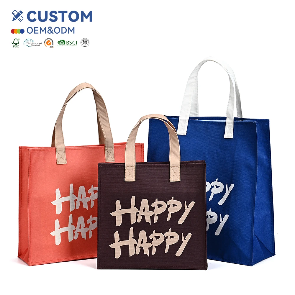 Wholesale Promotion Colorful logo Printed Custom Size RPET Bags Shopping Bags with logo Printed Tote Bags