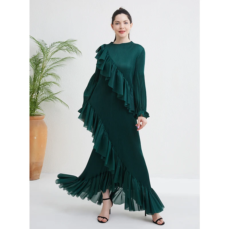 Wholesale casual dresse printed pleated long fashion modest loose long gown for ladies dress elegant pleated clothes wing dresses for women,2 Pieces Wholesale casual dresse printed pleated long fashion modest loose long gown for ladies dress elegant pleated clothes wing dresses for women,2 Pieces