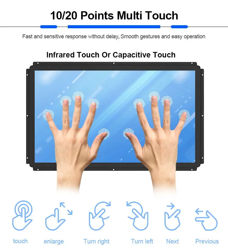 1080p Capacitive Touchscreen Led 21 Inch Lcd Display Usb Port Touch Screen Open Frame Video Player