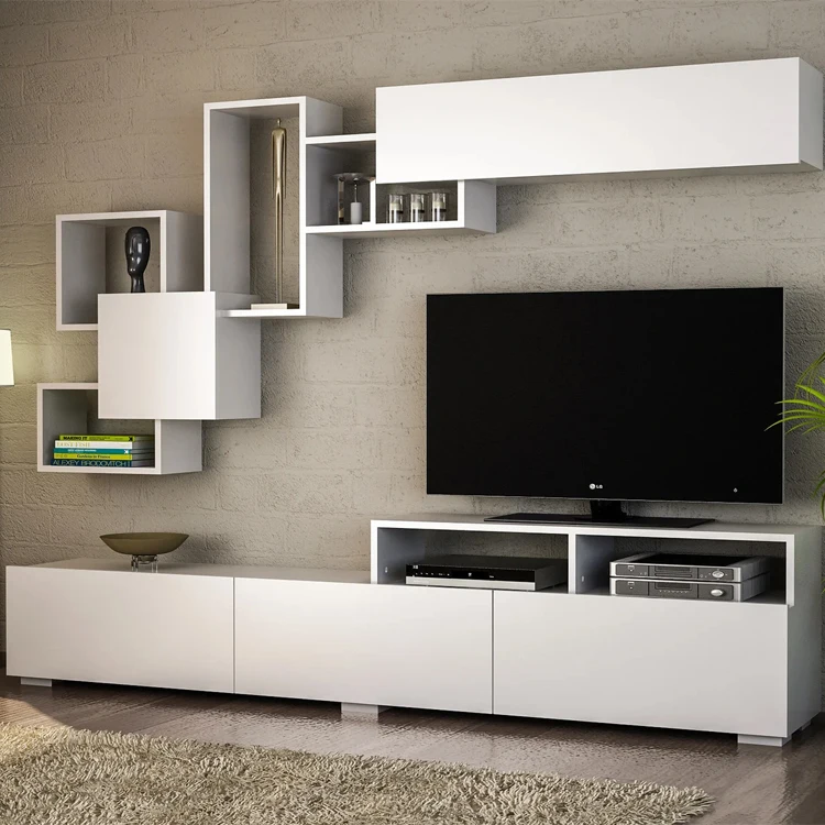 Latest Design Wall Mount Free Standing Tv Stand Wooden Panel Tv Cabinet with showcase