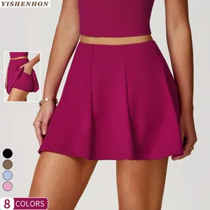 YISHENHON Summer Quick-drying Breathable Sports Short Skirt Sports Fitness Yoga A-line Skirt Anti-glare Exercise Tennis Skirt