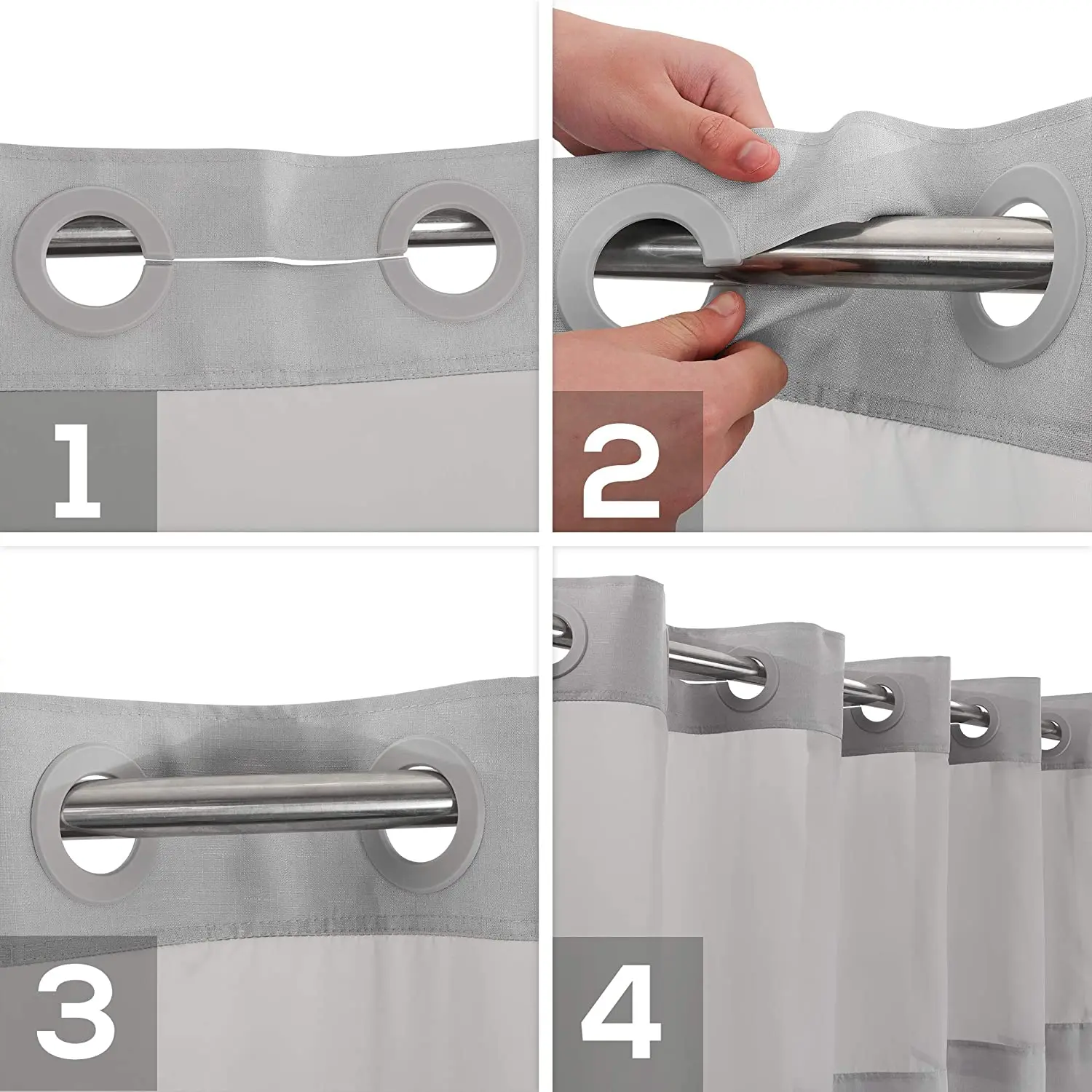 New Custom Polyester Waterproof Hookless Shower Curtain Double Liner