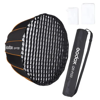 Godox QR-P120 47 Inch Quick-Setup Quick-Folding Parabolic Softbox Bowens Mount With Grid and Carrying Bag