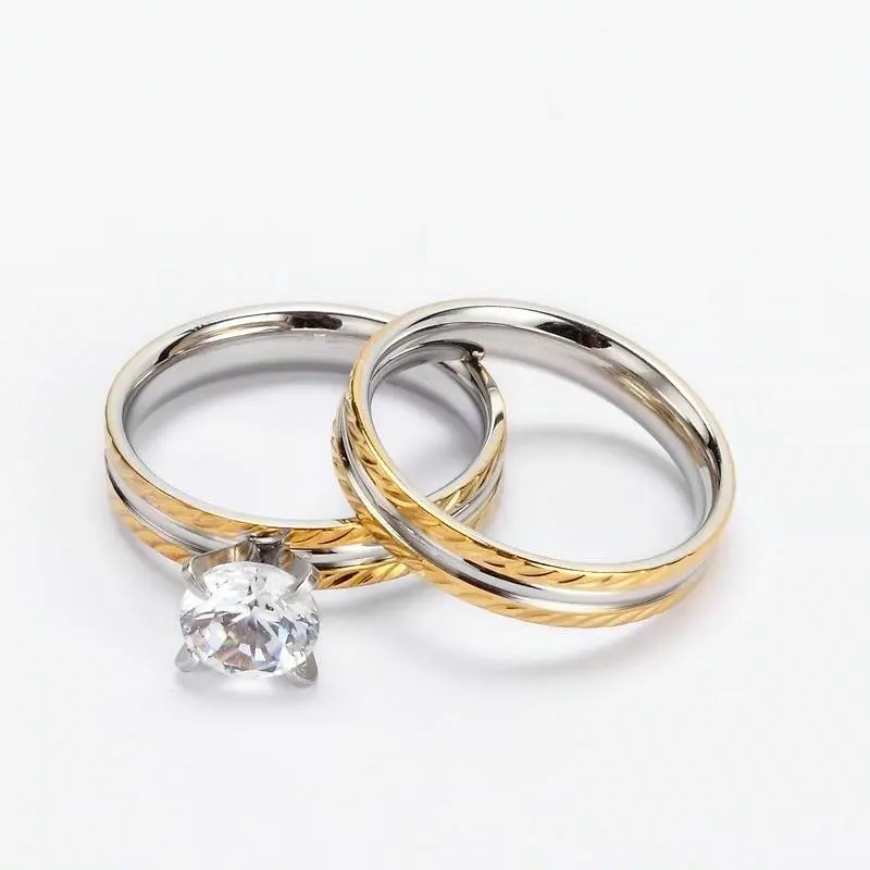Latest Designs for Couples Custom Zircon Diamond Wedding Ring Steel Gold Plated Saudi Arabia Gold Wedding Ring Price