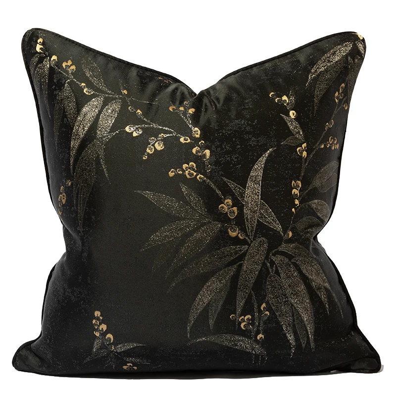 20x20 Black Gold Decorative Throw Pillow Case Plants Art Pattern Pillow Cushion Cover Custom